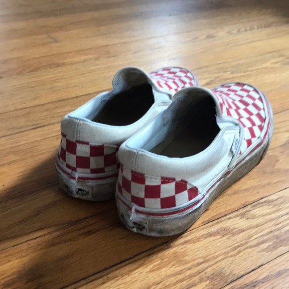 red checkered slip ons
